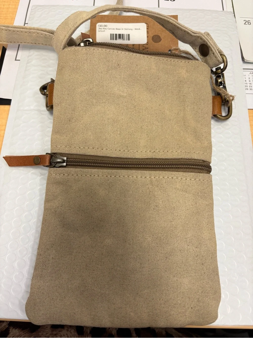 Clea Ray Crossbody Bag Womens Med Brown Canvas Leather Historic Route 66 NWT